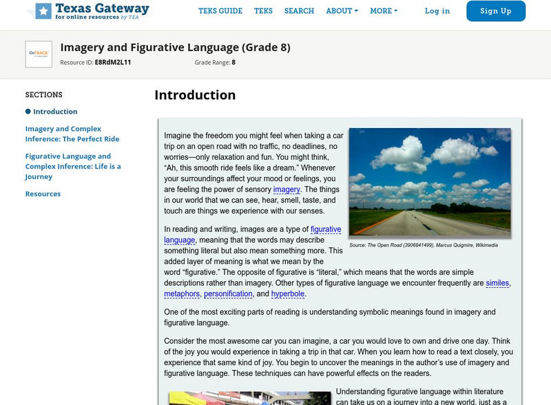 Texas Gateway: Imagery and Figurative Language (Grade 8) Unit Plan Texas Gateway: Imagery and Figurative Language (Grade 8) Unit Plan