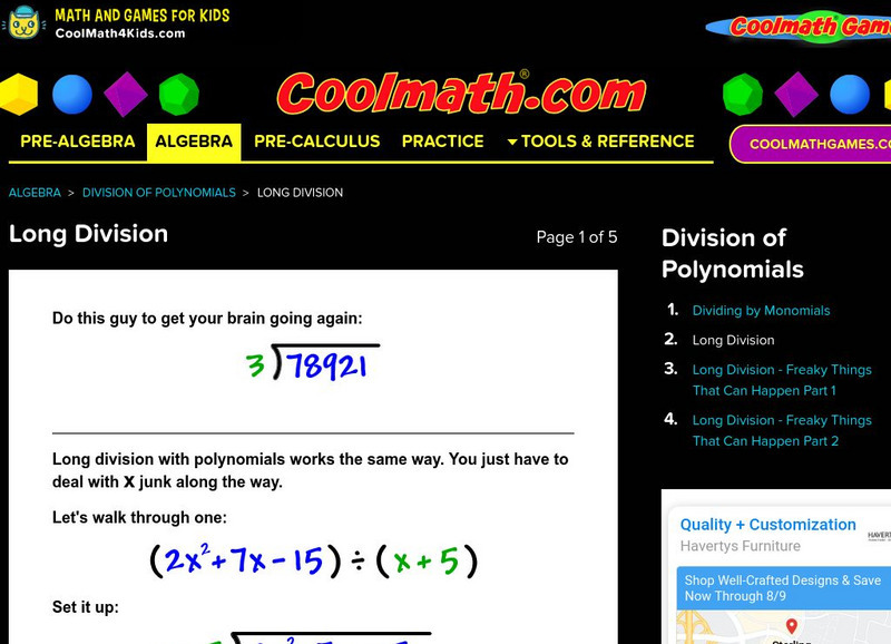 Coolmath: Division of Polynomials Long Division Activity Coolmath: Division of Polynomials Long Division Activity