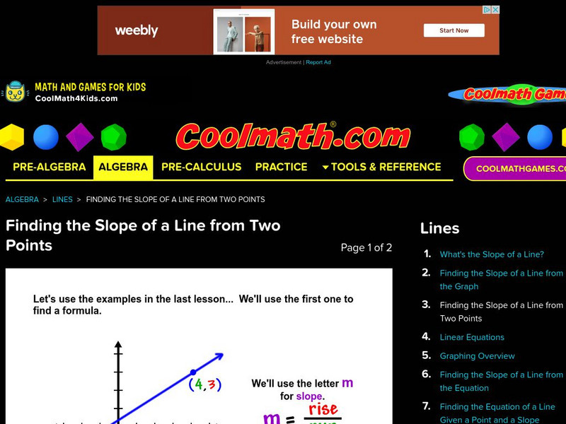 Coolmath: Finding the Slope of a Line From Two Points Activity Coolmath: Finding the Slope of a Line From Two Points Activity