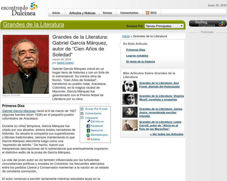 Dulcinea Media Inc.: Grandes De La Literatura: Gabriel Garcia Marquez Activity Dulcinea Media Inc.: Grandes De La Literatura: Gabriel Garcia Marquez Activity