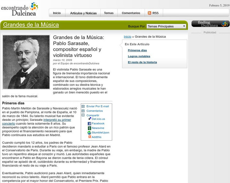 Dulcinea Media Inc.: Grandes De La Musica: Pablo Sarasate Handout Dulcinea Media Inc.: Grandes De La Musica: Pablo Sarasate Handout