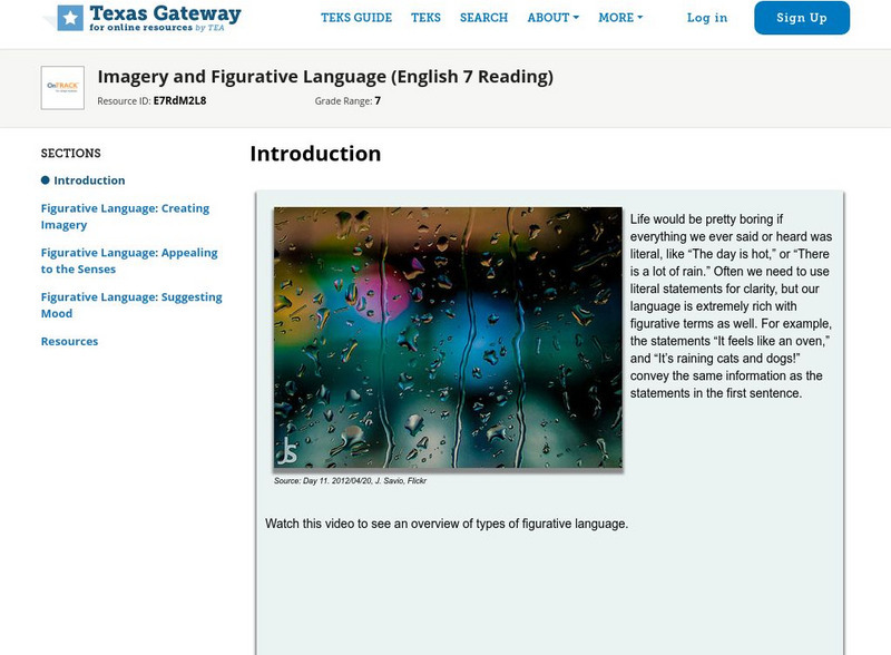 Texas Gateway: Imagery and Figurative Language (English 7 Reading) Unit Plan Texas Gateway: Imagery and Figurative Language (English 7 Reading) Unit Plan