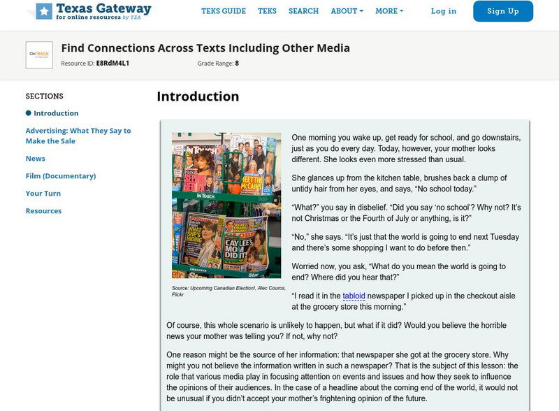 Texas Gateway: Find Connections Across Texts Including Other Media Unit Plan Texas Gateway: Find Connections Across Texts Including Other Media Unit Plan