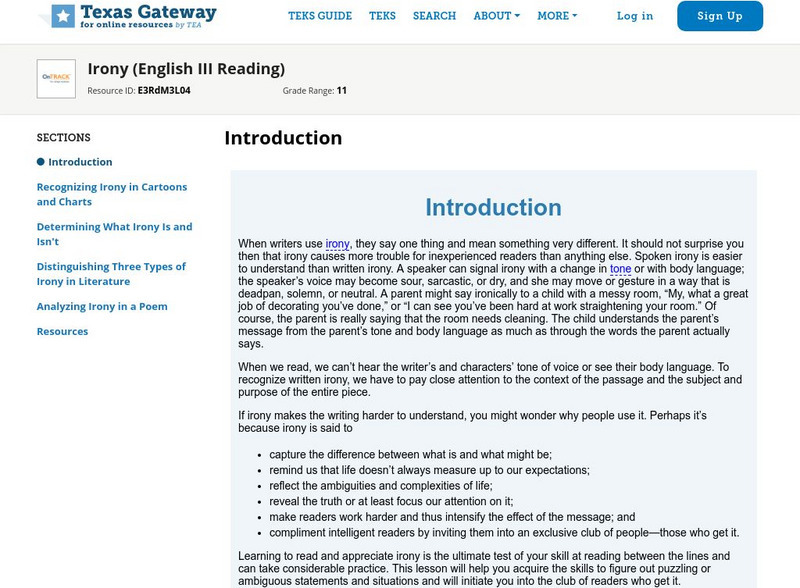 Texas Gateway: Irony (English Iii Reading) Unit Plan Texas Gateway: Irony (English Iii Reading) Unit Plan