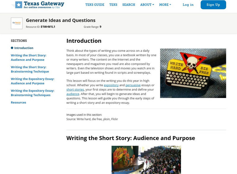 Texas Gateway: Generate Ideas and Questions Unit Plan Texas Gateway: Generate Ideas and Questions Unit Plan