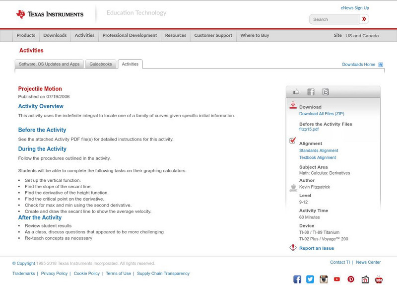 Texas Instruments: Projectile Motion Activity Texas Instruments: Projectile Motion Activity
