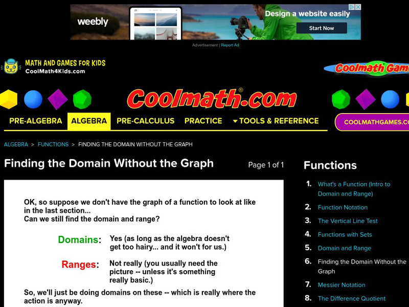 Coolmath: Finding the Domain Without the Graph Activity Coolmath: Finding the Domain Without the Graph Activity