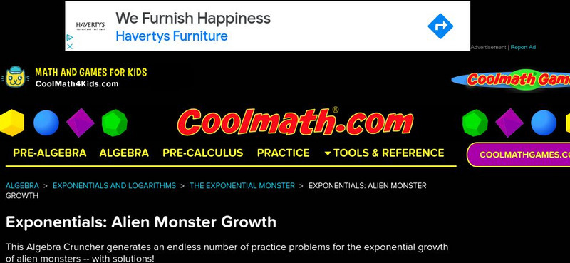 Coolmath: Exponentials Alien Monster Growth Activity Coolmath: Exponentials Alien Monster Growth Activity