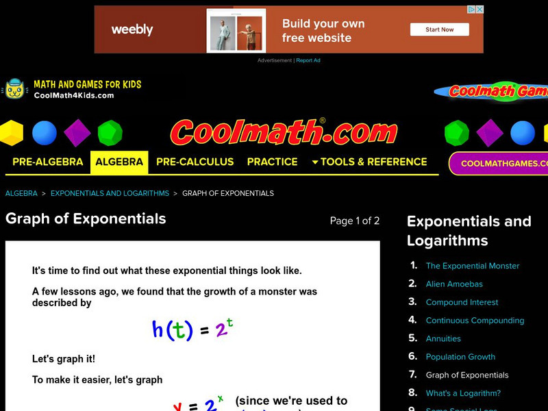 Coolmath: Graph of Exponentials Activity