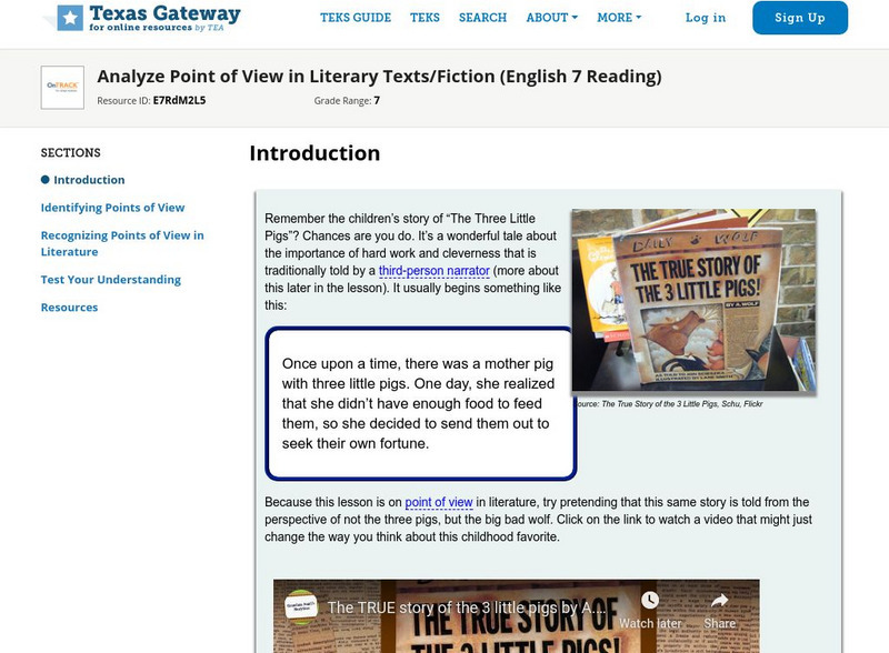 Texas Gateway: Analyze Point of View in Literary Texts/fiction Unit Plan Texas Gateway: Analyze Point of View in Literary Texts/fiction Unit Plan