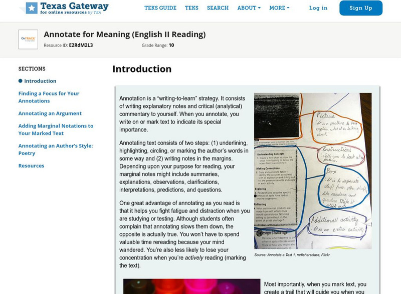 Texas Gateway: Annotate for Meaning (English Ii Reading) Unit Plan Texas Gateway: Annotate for Meaning (English Ii Reading) Unit Plan