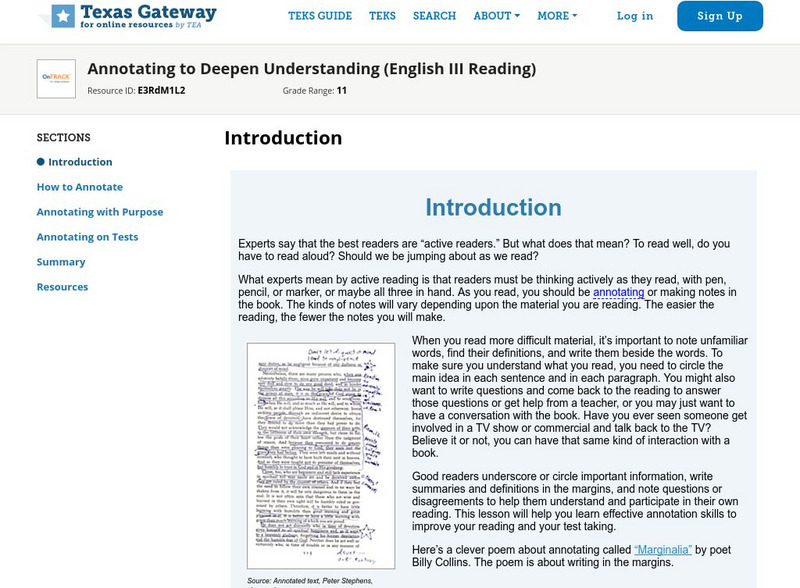 Texas Gateway: Annotating to Deepen Understanding (English Iii Reading) Unit Plan Texas Gateway: Annotating to Deepen Understanding (English Iii Reading) Unit Plan