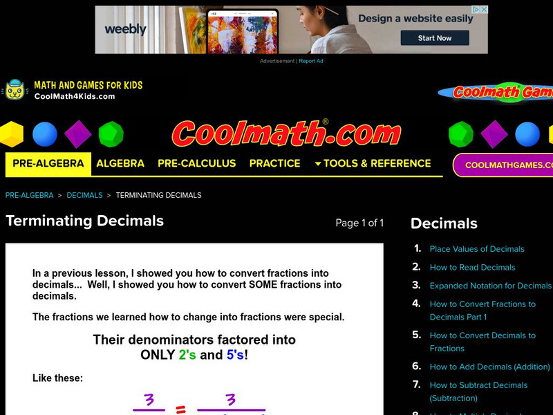 Coolmath: Decimals Terminating Decimals Activity Coolmath: Decimals Terminating Decimals Activity