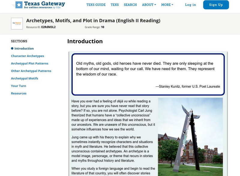 Texas Gateway: Archetypes, Motifs, and Plot in Drama (English Ii Reading) Unit Plan Texas Gateway: Archetypes, Motifs, and Plot in Drama (English Ii Reading) Unit Plan