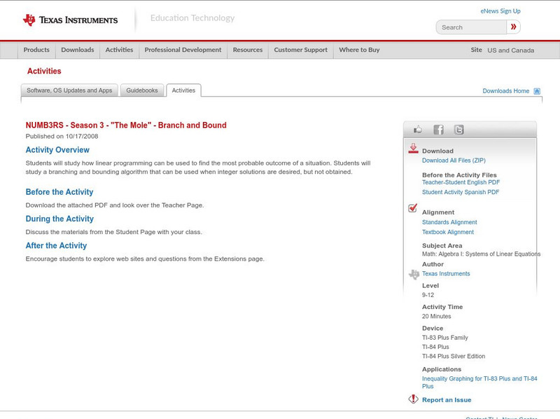 Texas Instruments: Numb3 Rs: Branch and Bound Activity