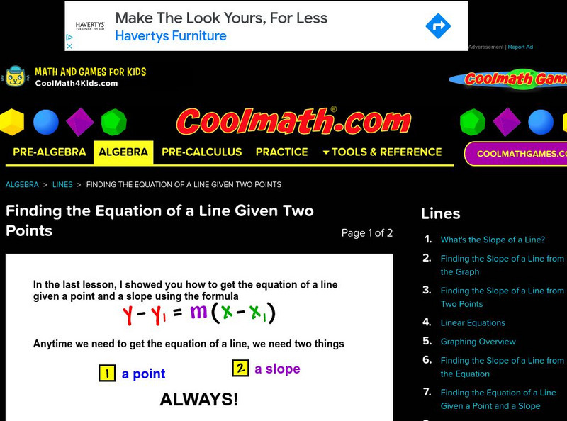 Coolmath: Finding the Equation of a Line Given Two Points Activity Coolmath: Finding the Equation of a Line Given Two Points Activity