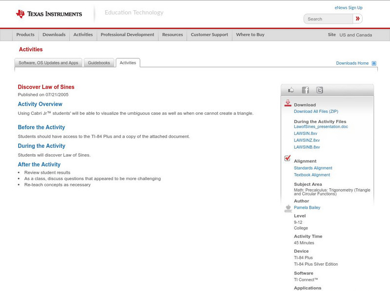 Texas Instruments: Discover Law of Sines Activity