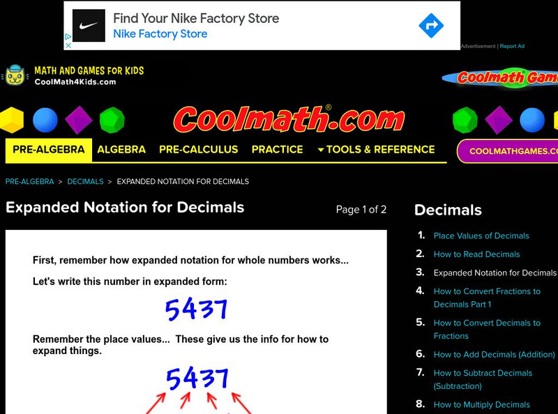 Coolmath: Decimals Expanded Notation for Decimals Activity Coolmath: Decimals Expanded Notation for Decimals Activity
