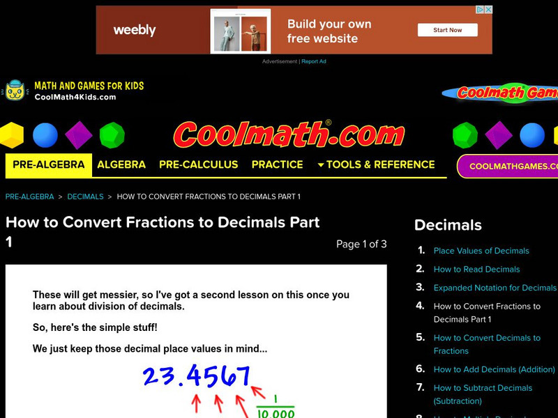 Coolmath: Decimals How to Convert Fractions to Decimals Part 1 Activity Coolmath: Decimals How to Convert Fractions to Decimals Part 1 Activity