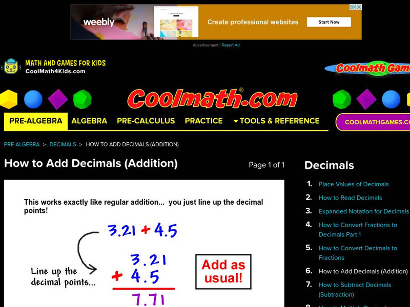 Coolmath: Decimals How to Add Decimals Activity Coolmath: Decimals How to Add Decimals Activity