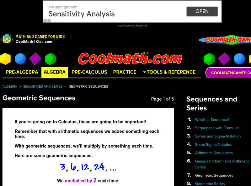 Coolmath: Geometric Sequences Activity Coolmath: Geometric Sequences Activity