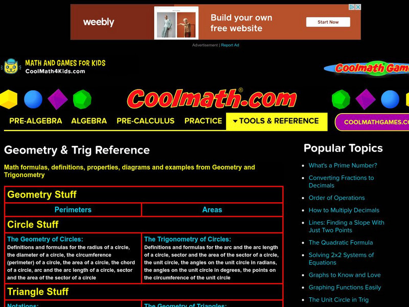 Coolmath: Geometry & Trig Reference Handout Coolmath: Geometry & Trig Reference Handout