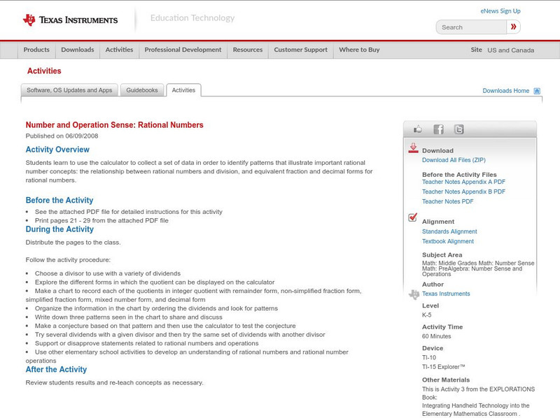 Texas Instruments: Number and Operation Sense: Rational Numbers Activity Texas Instruments: Number and Operation Sense: Rational Numbers Activity