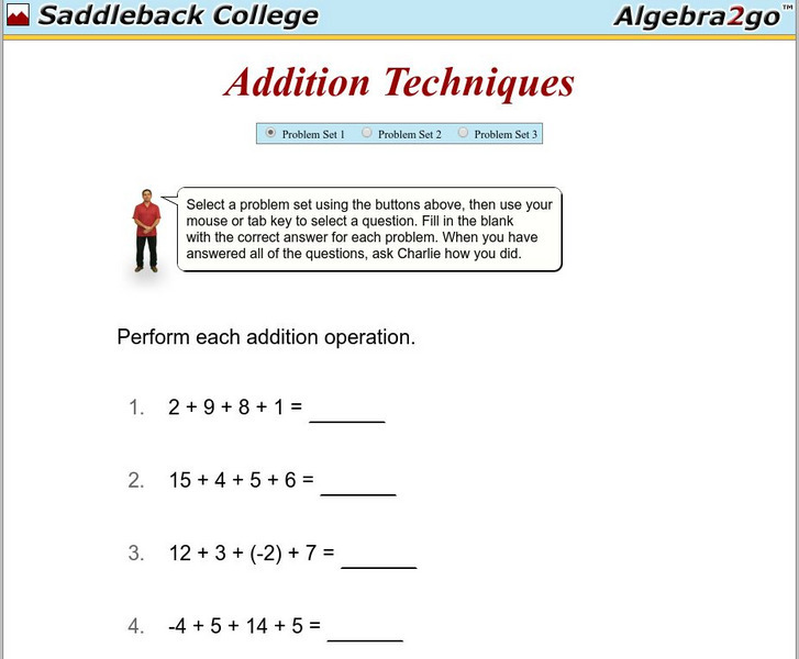 Algebra2go: Addition Techniques: Problem Sets Unit Plan