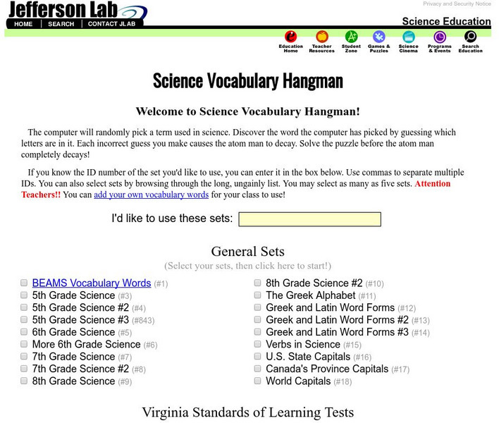 Jefferson Lab: Science Vocabulary Hangman Interactive Jefferson Lab: Science Vocabulary Hangman Interactive