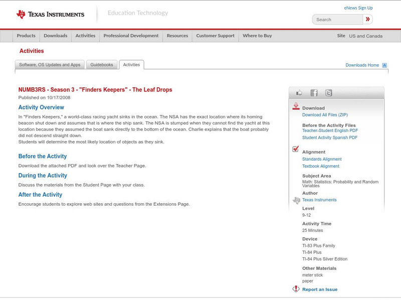 Texas Instruments: Numb3 Rs: The Leaf Drops Activity Texas Instruments: Numb3 Rs: The Leaf Drops Activity
