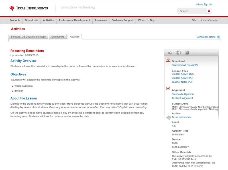 Texas Instruments: Recurring Remainders Activity Texas Instruments: Recurring Remainders Activity