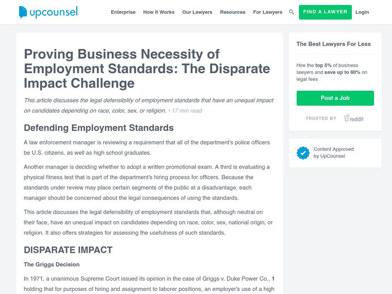 Proving Business Necessity: Disparate Impact Article Proving Business Necessity: Disparate Impact Article