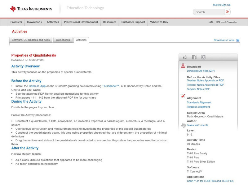 Texas Instruments: Properties of Quadrilaterals Activity Texas Instruments: Properties of Quadrilaterals Activity