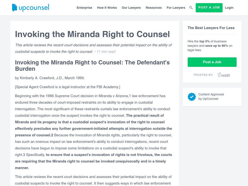 Invoking Miranda: The Defendant's Burden Primary