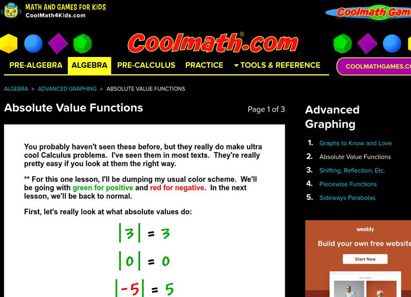 Coolmath: Advanced Graphing Absolute Value Functions Activity Coolmath: Advanced Graphing Absolute Value Functions Activity