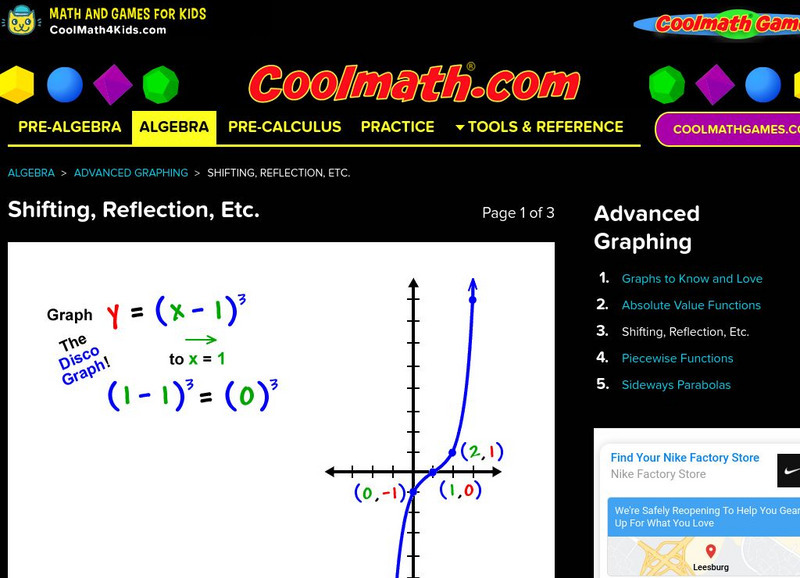 Coolmath: Advanced Graphing Shifting, Reflection, Etc. Activity Coolmath: Advanced Graphing Shifting, Reflection, Etc. Activity