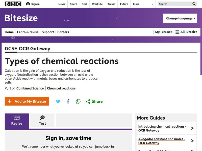 Bbc: Gcse Bitesize: Types of Chemical Reactions Unit Plan Bbc: Gcse Bitesize: Types of Chemical Reactions Unit Plan