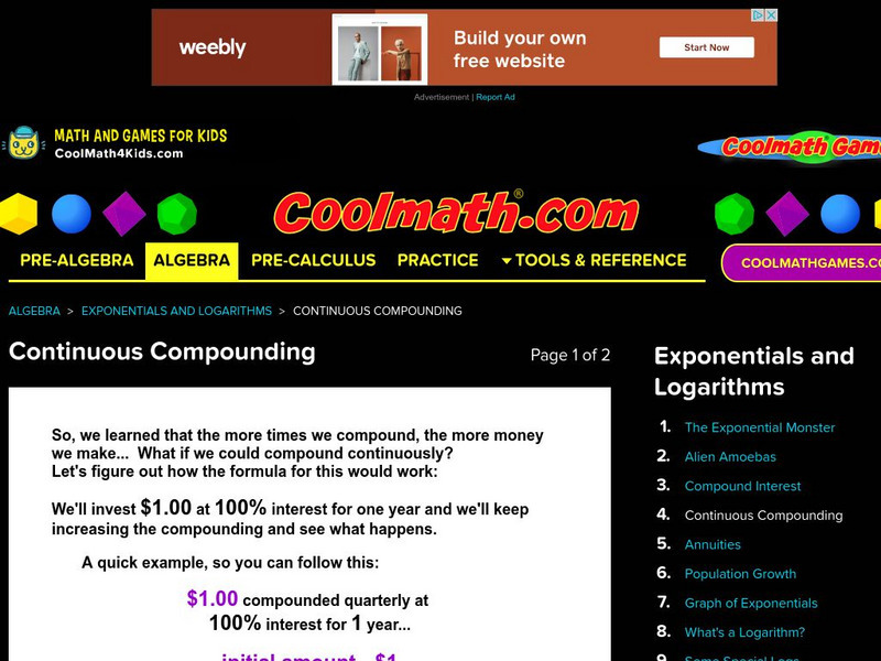Coolmath: Continuous Compounding Activity Coolmath: Continuous Compounding Activity