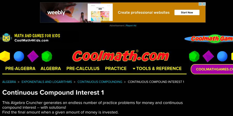 Coolmath: Continuous Compound Interest 1 Practice Activity Coolmath: Continuous Compound Interest 1 Practice Activity