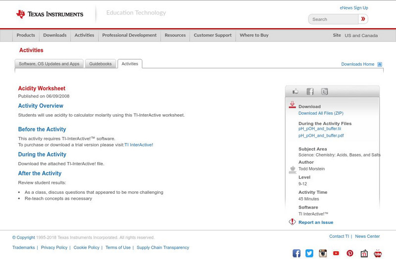 Texas Instruments: Acidity Worksheet Activity