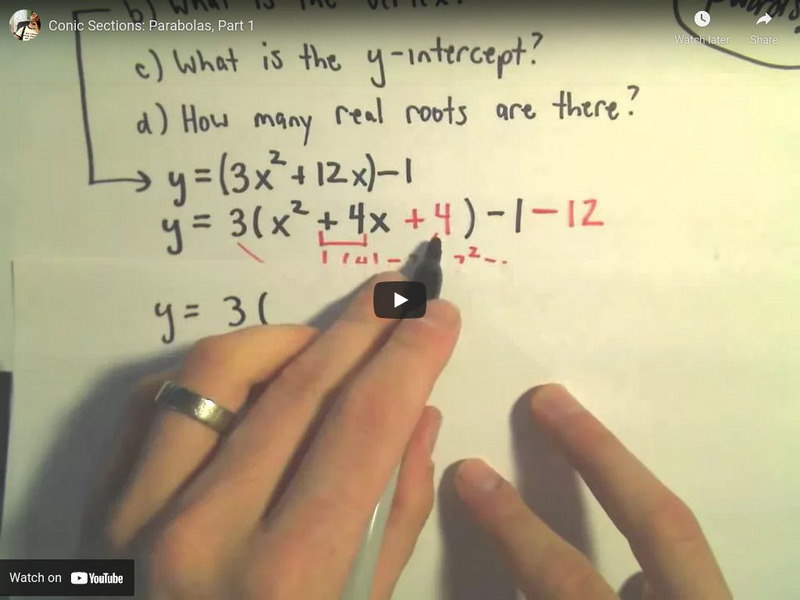 Patrick Jmt: Conic Sections: Parabolas, Part 1 Instructional Video