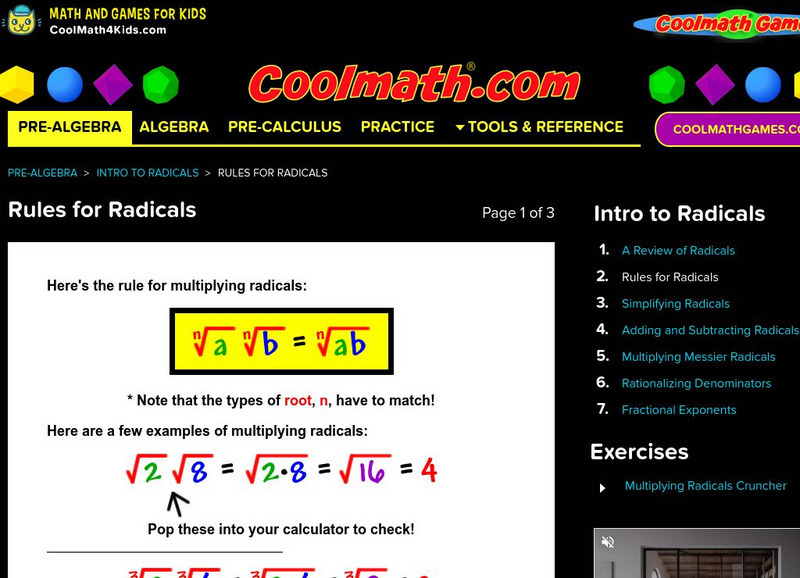 Coolmath: Rules for Radicals Activity Coolmath: Rules for Radicals Activity