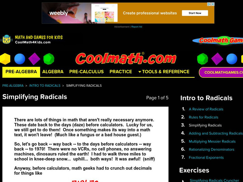 Coolmath: Simplifying Radicals Activity Coolmath: Simplifying Radicals Activity