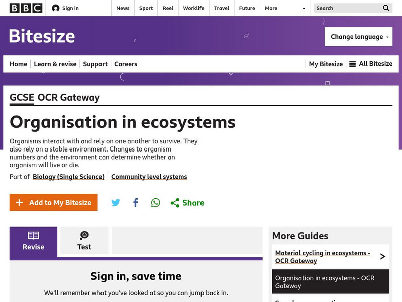 Bbc: Gcse Bitesize: Organization in Ecosystems Unit Plan Bbc: Gcse Bitesize: Organization in Ecosystems Unit Plan