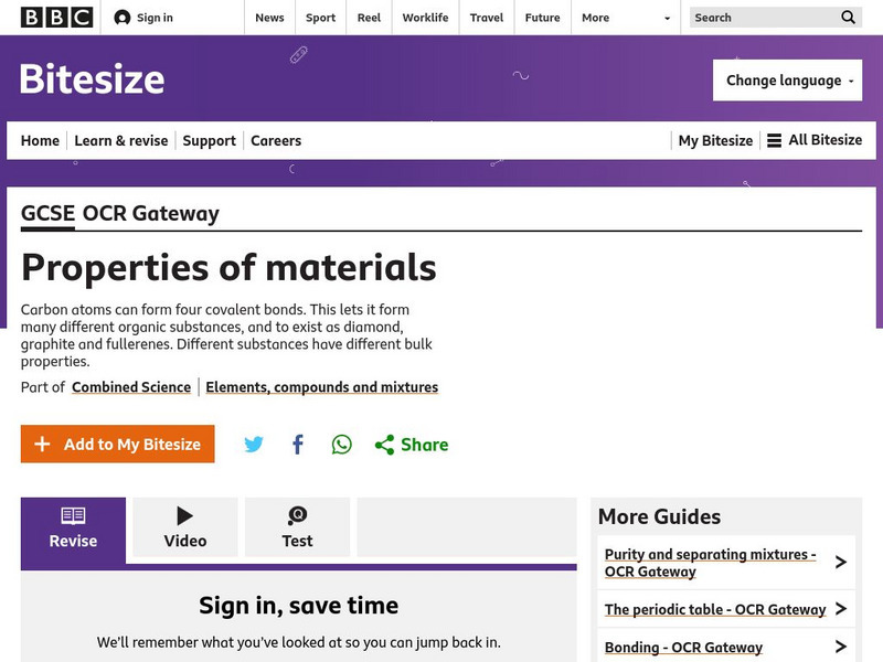 Bbc: Gcse Bitesize: Properties of Materials Unit Plan for 9th 