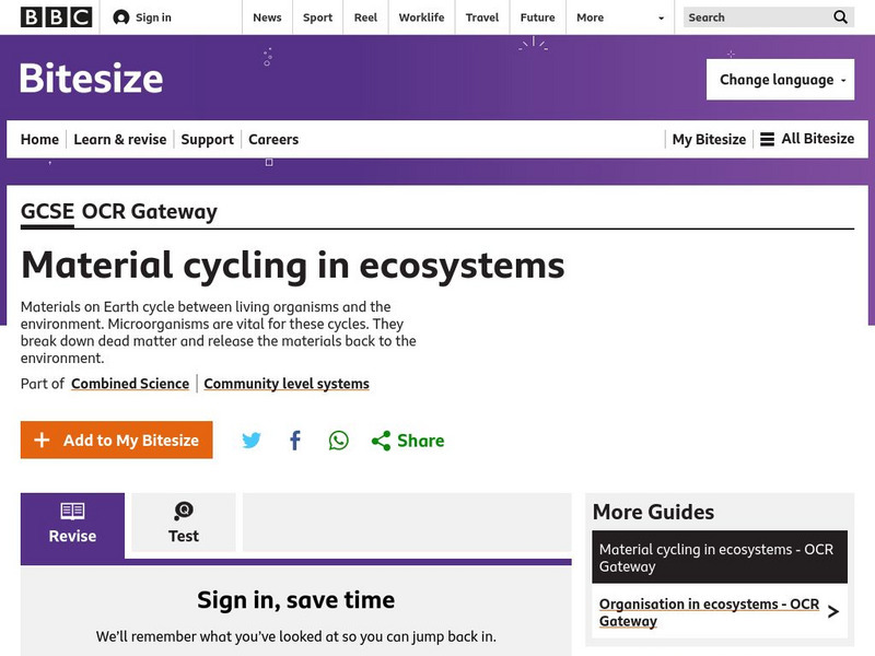 Bbc: Gcse Bitesize: Material Cycling in Ecosystems Unit Plan Bbc: Gcse Bitesize: Material Cycling in Ecosystems Unit Plan