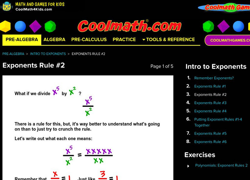 Coolmath: Exponents Rule #2 Activity Coolmath: Exponents Rule #2 Activity