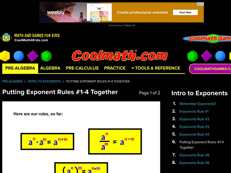 Coolmath: Putting Exponent Rules #1 4 Together Activity Coolmath: Putting Exponent Rules #1 4 Together Activity