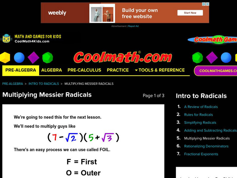 Coolmath: Multiplying Messier Radicals Activity Coolmath: Multiplying Messier Radicals Activity