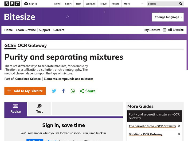 Bbc: Gcse Bitesize: Purity and Separating Mixtures Unit Plan Bbc: Gcse Bitesize: Purity and Separating Mixtures Unit Plan